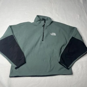 North Face Fleece Jacket Womens Size Medium 1/4 Zip Green Logo - Picture 1 of 9