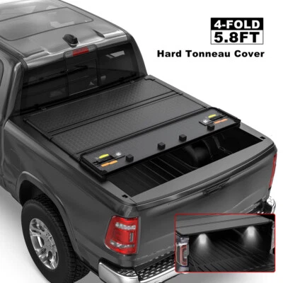 5.7/5.8FT 4-Fold Hard Tonneau Cover For 2009-2025 Ram 1500 Truck Bed w/ LED Lamp - Image 1 of 4
