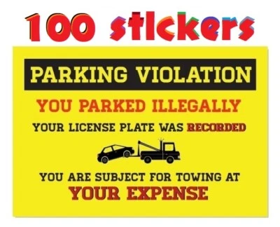 Infracción de estacionamiento 100 pegatinas, sin estacionamiento - pegatina de remolque - no estacionar, remolque Foto 1 de 4
