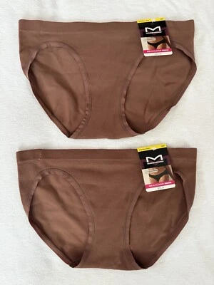 全新 MAIDENFORM Pure Comfort 罗纹无缝比基尼棕色内裤 2 双 中号 6 — 第 1/4 张图片