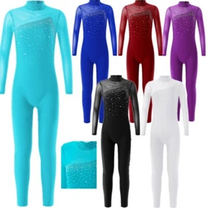 Girls Ice Skating Jumpsuit Kids Gymnastics Leotards Full Body Dancewear Costumes - Picture 1 of 41
