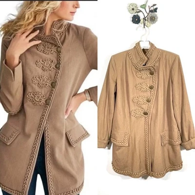 SOFT SURROUNDINGS Turlington Latte Military Style Jacket Size Medium Asymmetric - Image 1 of 4