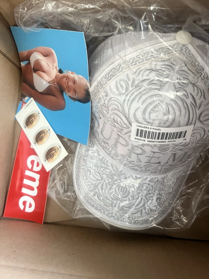Gorra Supreme SS25 Vaquero Malla A Presión Trasera 5 Paneles Blanca Talla Única Nueva EN MANO Foto 1 de 1