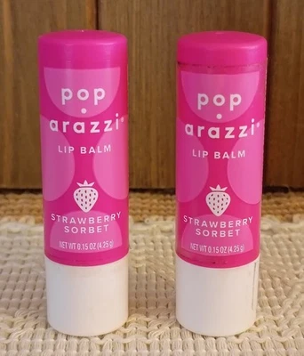 Lote de 2 Bálsamos Labiales Pop Arazzi, Sorbete de Fresa, Libre de Crueldad, Sellado Foto 1 de 4