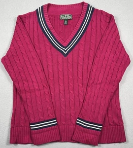 Lauren Ralph Lauren Sweater Womens XL Pink Cable Knit V Neck Cricket Preppy - Picture 1 of 5