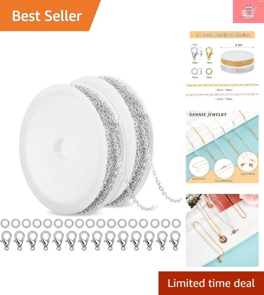 Kit para hacer collares de cadena de plata de 20 pies con cierres y anillos de salto - 1,8 mm Foto 1 de 4
