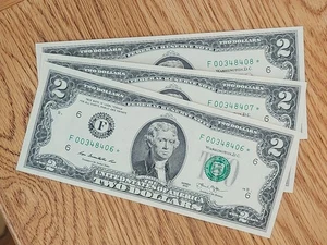 2013 $2 ATLANTA STAR NOTE Lot (3) Serial # F00348406*-F003484408* LOW RUN 640K - Picture 1 of 5