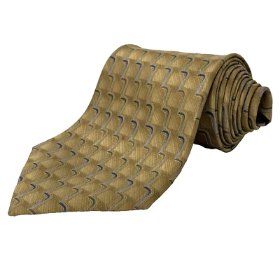 Corbata de seda VAN HEUSEN para hombre talla 4" x 57,5" dorado azul jacquard corbata iglesia Foto 1 de 4