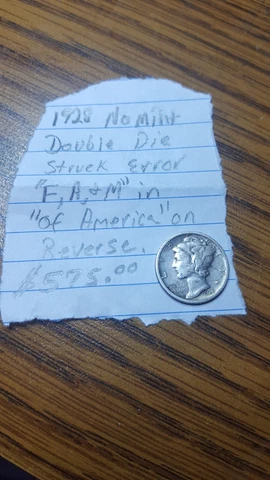 1929 No Mint Mercury Dime Double Struck Reverse f,a,&m Cover