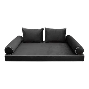 Style V1 TwinXL Contrast Velvet Indoor Daybed Mattress Pillow Complete SetAD350 - Picture 1 of 12