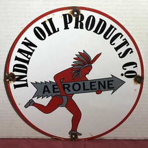 LETRERO DE PORCELANA AEROLENE VINTAGE INDIAN OIL PRODUCTS CO - Imagen 1 de 6