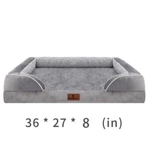 Gray Orthopedic Foam L Dog Bed 3+1/2Side Memory Foam Bolster Pet Sofa with Cover - Picture 1 of 9