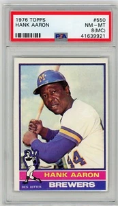 1976 Topps Hank Aaron PSA 8 MC #550 Near Mint Hank Aaron's Last Card HOF - Picture 1 of 2