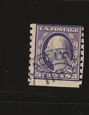 US Scott #394 used 1911 3c deep violet Washington vertical coil, perf 8.5, CDS - Image 1 of 2