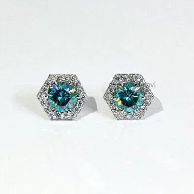 Tachuelas de diamantes tratados azules de 3 quilates en acabado de oro blanco con certificación VVS regalo de cumpleaños Foto 1 de 4