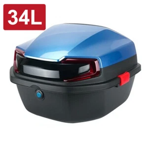 34L Blue Motorcycle Top Tail Case Waterproof Motorbike Top Box With Lock Buckle - Picture 1 of 5