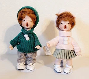 2 Vintage Penny's Dolls Porcelain Caroler Caroling Singing Dolls 10" - Picture 1 of 7