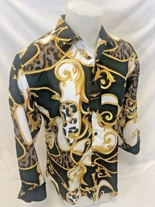 Mens PREMIERE Long Sleeve Button Down Dress Shirt BLACK GOLD ROPE DESIGNER 664 - Picture 1 of 12