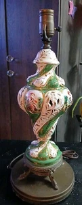VINTAGE CAPODIMONTE ITALY ANGEL CHERUB LAMP HAND PAINTED DOLPHIN FEET - Picture 1 of 4