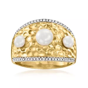 3.5-5.5mm Cultured Pearl Ring with Diamonds in 18kt Gold Over Sterling. Size 7 - Picture 1 of 4