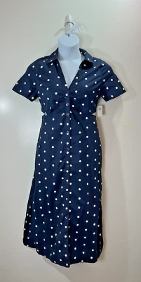 Old Navy Women’s Midi Shirt Dress Sz M Blue Polka Dot Preppy Classic Office NWTS - Image 1 of 4