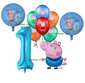 PEPPA PIG GEORGE BALLOONS 1st Birthday Party 10 piece set Foil Latex Age 1 - Picture 1 of 4
