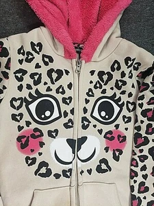 One Step Up Girls Zip Up Beige Pink Leopard Face Zip Up Large 14/16 With Ears - Picture 1 of 3