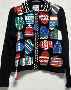 Vintage 1998 Michael Simon Winter Christmas Fäustlinge Cold Skiing Zip Pullover L - Bild 1 von 12