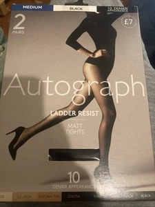 M&S Autograph Ladder Resist Matt Tights Denier 10 Black M 2 Pairs - Picture 1 of 3