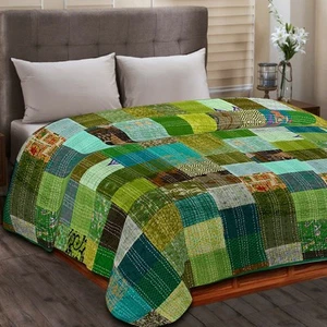 Indian Vintage Reversible Bedding Coverlet Quilt patchwork Quilt Kantha Throw - Picture 1 of 8