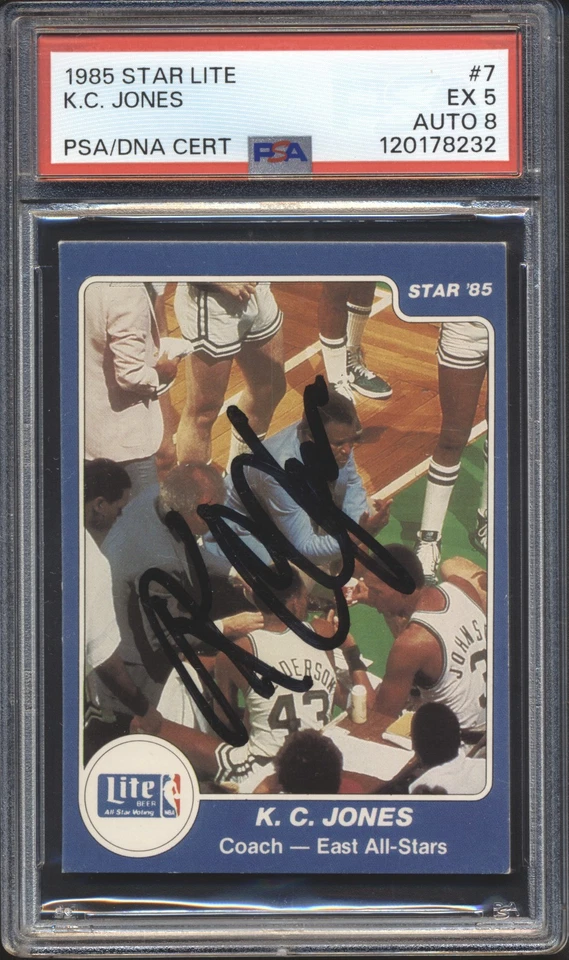 1985 Star Lite Beer AUTOGRAPH K.C. Jones #7 Signed PSA 5 PSA/DNA Auto. 8 HOF - Image 1 of 2