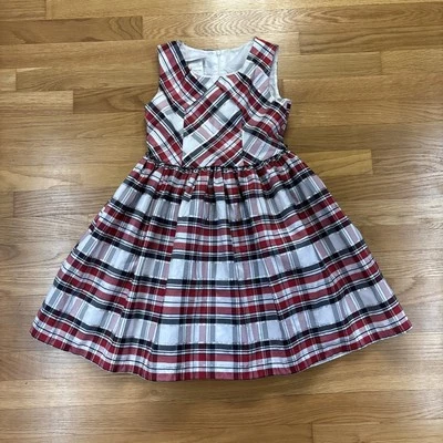 Vestido Bonnie Jean Niñas Talla 10 Negro Rojo Plata Dorado Cuadros Tafetán Cinturón menos Foto 1 de 4