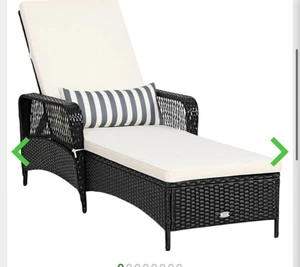 Costway PE Rattan Chaise Lounge Chair Armrest Recliner Adjustable Pillow Black - Picture 1 of 7