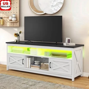 Soporte de TV rústico para granja con luces LED toma de corriente integrada y amplio almacenamiento - Imagen 1 de 10