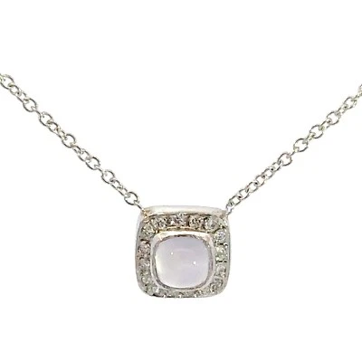 Colar pingente de ouro branco 14K pedra de musgo e diamante 16 polegadas - J162 - Imagem 1 de 4