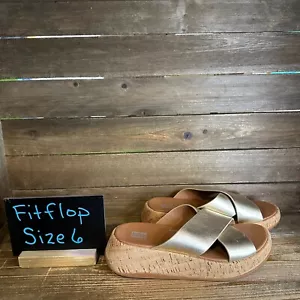 Neu FitFlop F-Mode bequeme Damen-Leder-Pantoletten mit Keilabsatz Größe 6 M - Bild 1 von 6