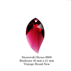 3 New Rare Vintage Swarovski 8806 Bordeaux New Leaf Pendant Crystals 40 x 21 mm - Picture 1 of 9