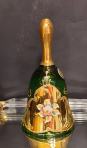 Vintage Murano Emerald Green & Gold, Floral Collector's Bell Original Sticker - Picture 1 of 7