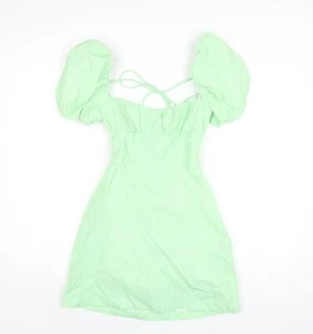 Zara Mujer Verde Cuadros Algodón Línea A Talla M Cuello Cuadrado Cremallera - Imagen 1 de 10