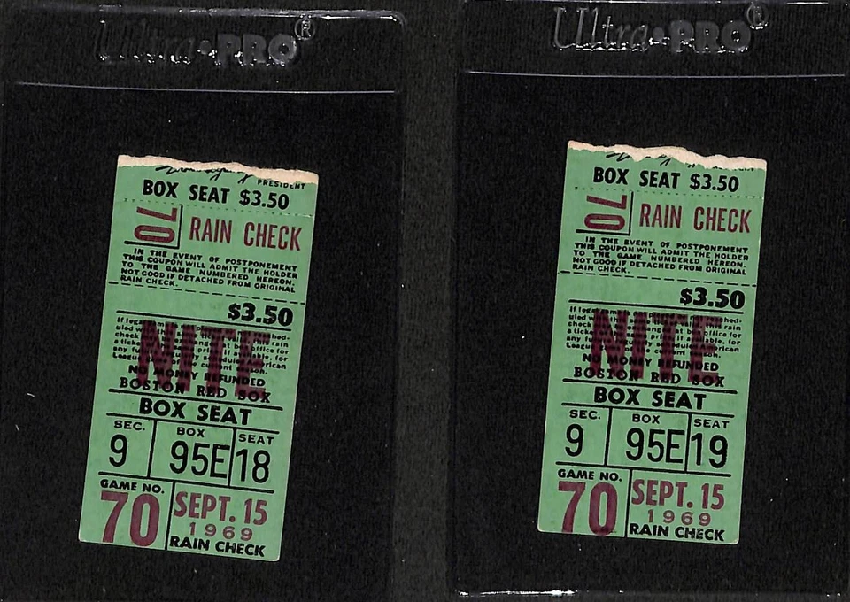 SEPT 15, 1969,   CLEVELAND INDIANS @ BOSTON RED SOX TWO (2) TICKET STUBS - Image 1 of 1