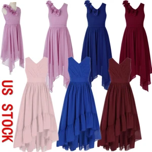 Kids Bridesmaid Dress Asymmetrical Hem Bridesmaid Dress Party Prom Ball Gowns - Picture 1 of 53