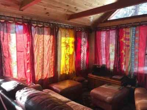 2Pcs Indian Vintage Sari Patchwork Curtain Drape Window Decor Silk Sari Curtains - Picture 1 of 7