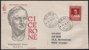 #ITA(05899)Repubblica 1957 Cicerone FDC Venetia (N°133/it) su busta viaggiata - Imagen 1 de 1