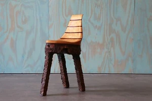 Unique Studio Craft Wood Chip Tripod Leg Chair Birch and Walnut - Picture 1 of 12