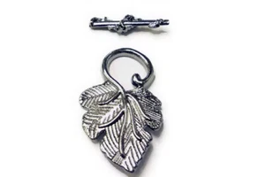 Gunmetal Plated Pewter Leaf Large Toggle Clasps, 1 Set, 24x37mm - Picture 1 of 1