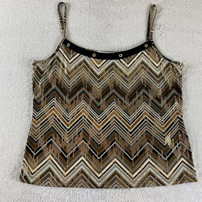 Joseph Ribkoff Womens Top 16 US Cami Blouse Multicolor ZigZag Gold Eyelet Blouse - Image 1 of 4