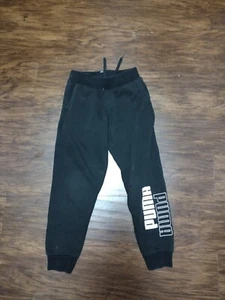 PUMA 2021 Fleece Joggers Black Spellout Logo Boys S Pockets & Drawstring MINT - Picture 1 of 9