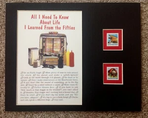  GERAHMT 8 X 10 HUMORVOLLE SPRÜCHE UND 2 UNGEBRAUCHTE US BRIEFMARKEN FÜR DIE FÜNFZIGER JAHRE - Bild 1 von 4