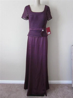 New JS Collections Dark Purple Satin Scoop Neck Evening Formal Gown 8 - Image 1 of 3