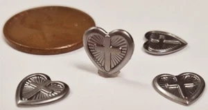 12 VINTAGE STEEL RAISED CROSS HEART 9mm. SILVER METAL STAMPING FINDINGS N58 - Picture 1 of 3